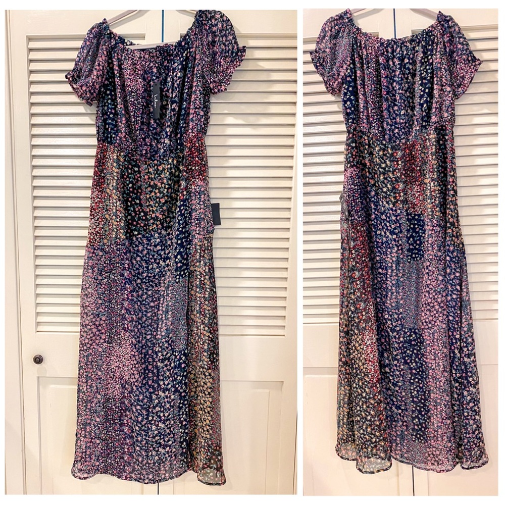 Navy Blue Floral Print Off-the-Shoulder Maxi Dress Size XL